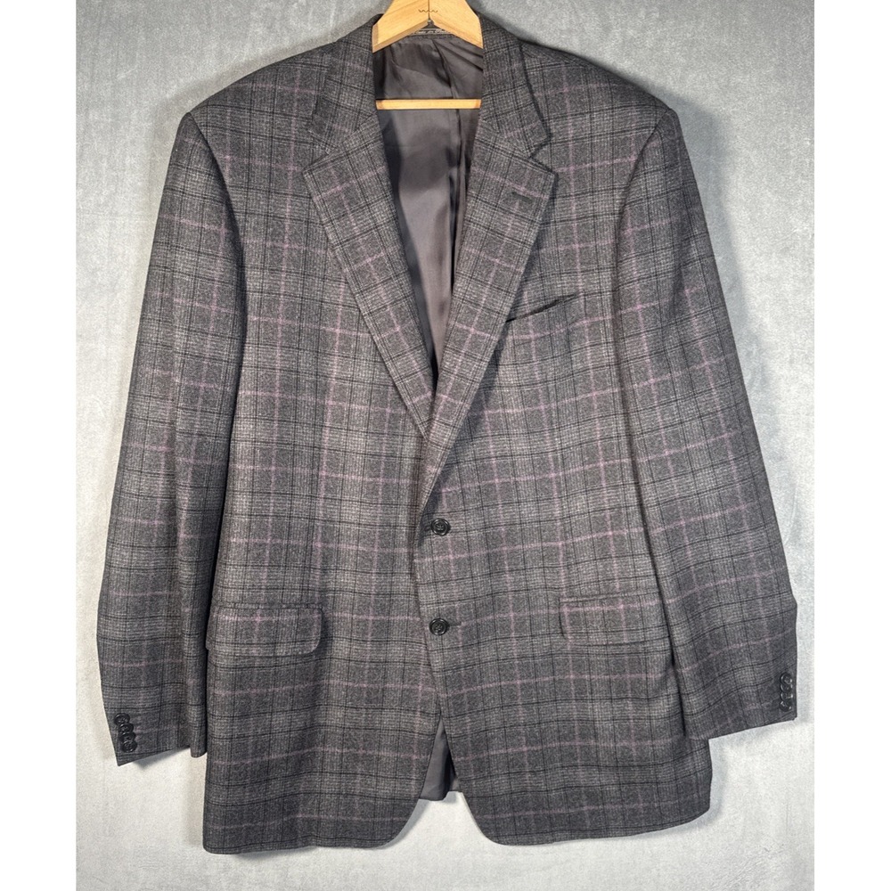 Corneliani Jacket Mens Cashmere Wool  Gray Plaid Sport Coat Blazer  EU58L‎ US44L